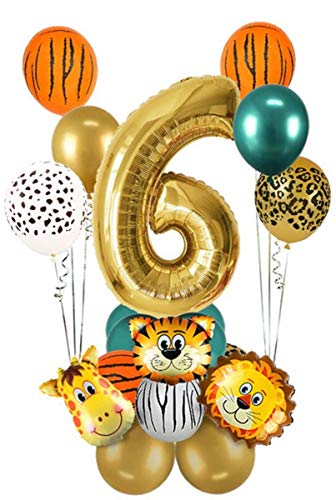 Hurry That Year Jungle Safari Theme 6th Birthday decorations, Jungle Safari Animal balloons 6th birthday party decorations, jungle theme birthday supplies birthday number balloons. (6th)