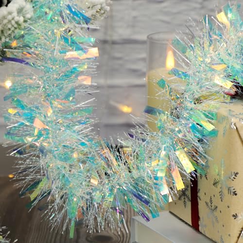 Kunjocy 10M/32.8Ft Chunky Christmas Tinsel Garland, Metallic Twist Tinsel for Xmas Tree, Doorway, Window Decor (Blue)