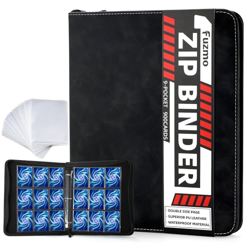 Fuzmo 9 Pocket Trading Card Binder 900 Cards Zip Album Black