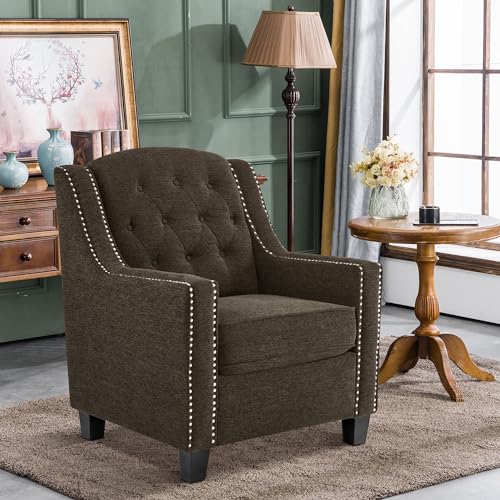 Sillón Moderno Chenille Marrón con Patas Altas miniatura 2