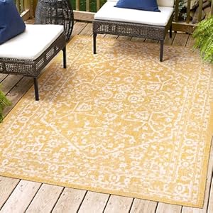 JONATHAN Y SMB104G-4 Malta Bohemian Medallion Textured Weave Coastal, Traditional, Transitional Indoor/Outdoor Yellow/Cream 120 x 180 cm Area Rug for Backyard, Patio, Porch