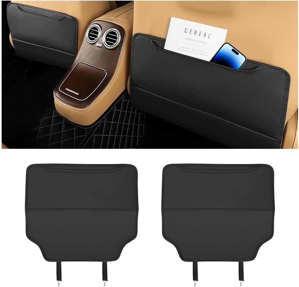 Zpana 2PCS Car Kick Mat Back Seat Protector, Microfiber Leather Vehicle Back Seat Cover with Storage Pocket, Automotive Backseat Anti-Kick Pad for Kids Pets, Universal for Truck SUV RV (Black)