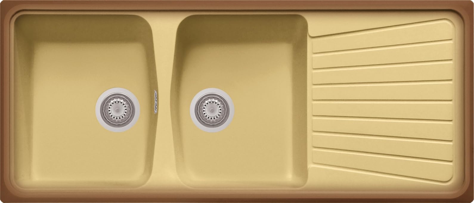 Lavello cucina Borgogna Terra di Francia 116 x 50 cm 2 vasche e gocciolatoio Made in Italy