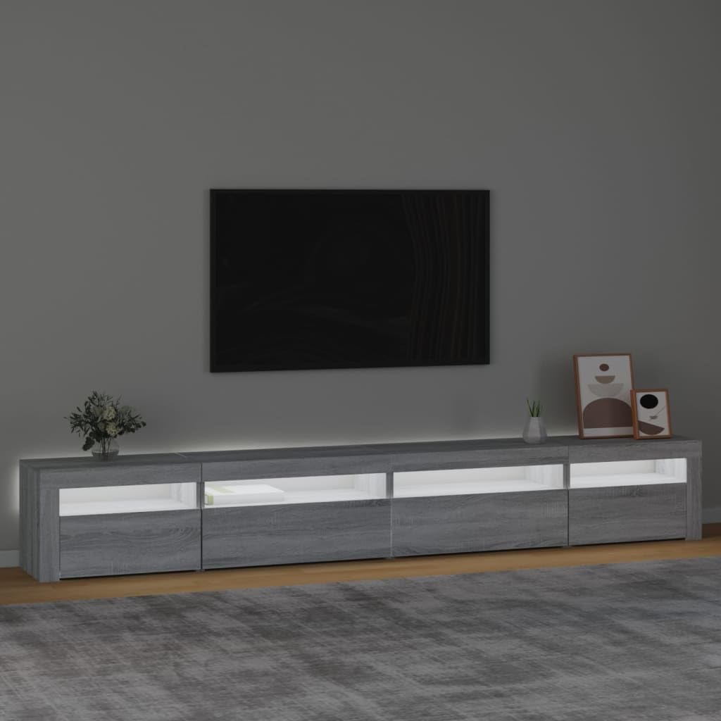 Sonoma podstawka pod telewizor z oświetleniem LED, 180 cm, szara, do salonu, nowoczesne centrum rozrywki, stylowa konsola multimedialna do telewizorów o przekątnej do 270 cm