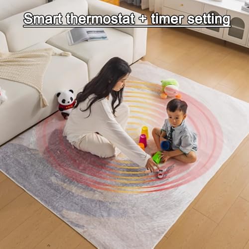 Graphene Heated Carpet, Adjustable Temperature & Timer, Soft Plush Area Rug, Foldable Electric Floor Mat, Large 110x200cm (43.3x78.7 inches) - Cozy Home Heating Solution