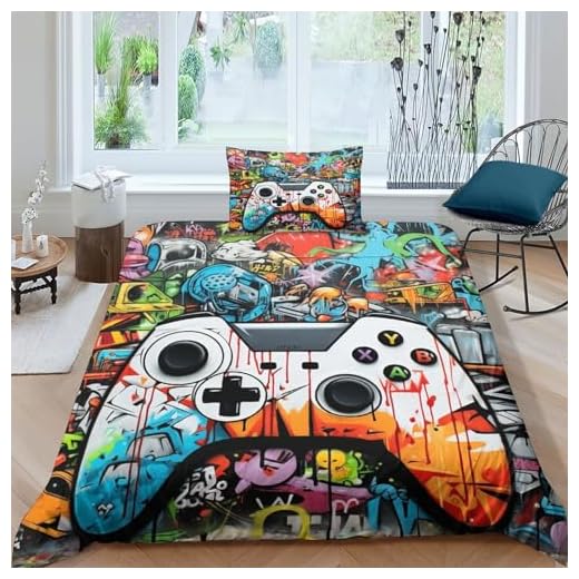Juego De Cama 3D Graffiti Impresión Art Funda Nórdica Y Funda De Almohada Ropa De Cama Infantil Niño Chico Niña Poliéster Funda De Edredón Single（135x200cm）