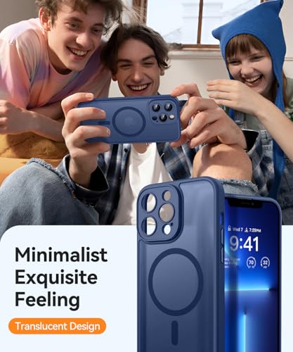 Image of CANSHN Magnetic Compatible with iPhone 13 Pro Case, Upgraded [Full Camera Protection] [Compatible with Magsafe] [Translucent Matte] Shockproof Protective Phone Case Cover 6.1 Inch - Deep Blue