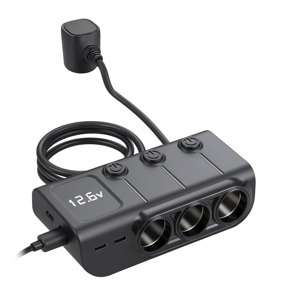 THAR Caricatore per auto 120 W, voltmetro e USB-C