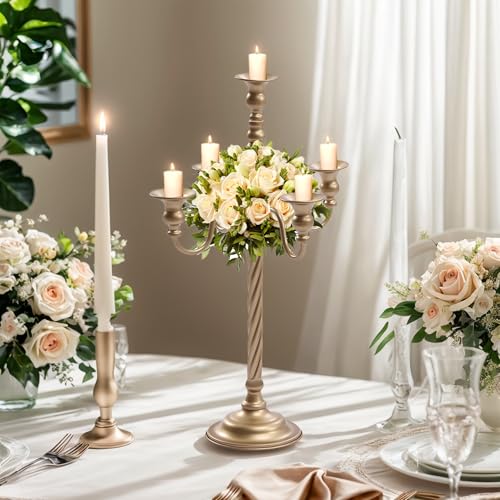 Wedding Candelabra Tall Floor Candelabras - Gold 5 Arm Candelabra, 20.9