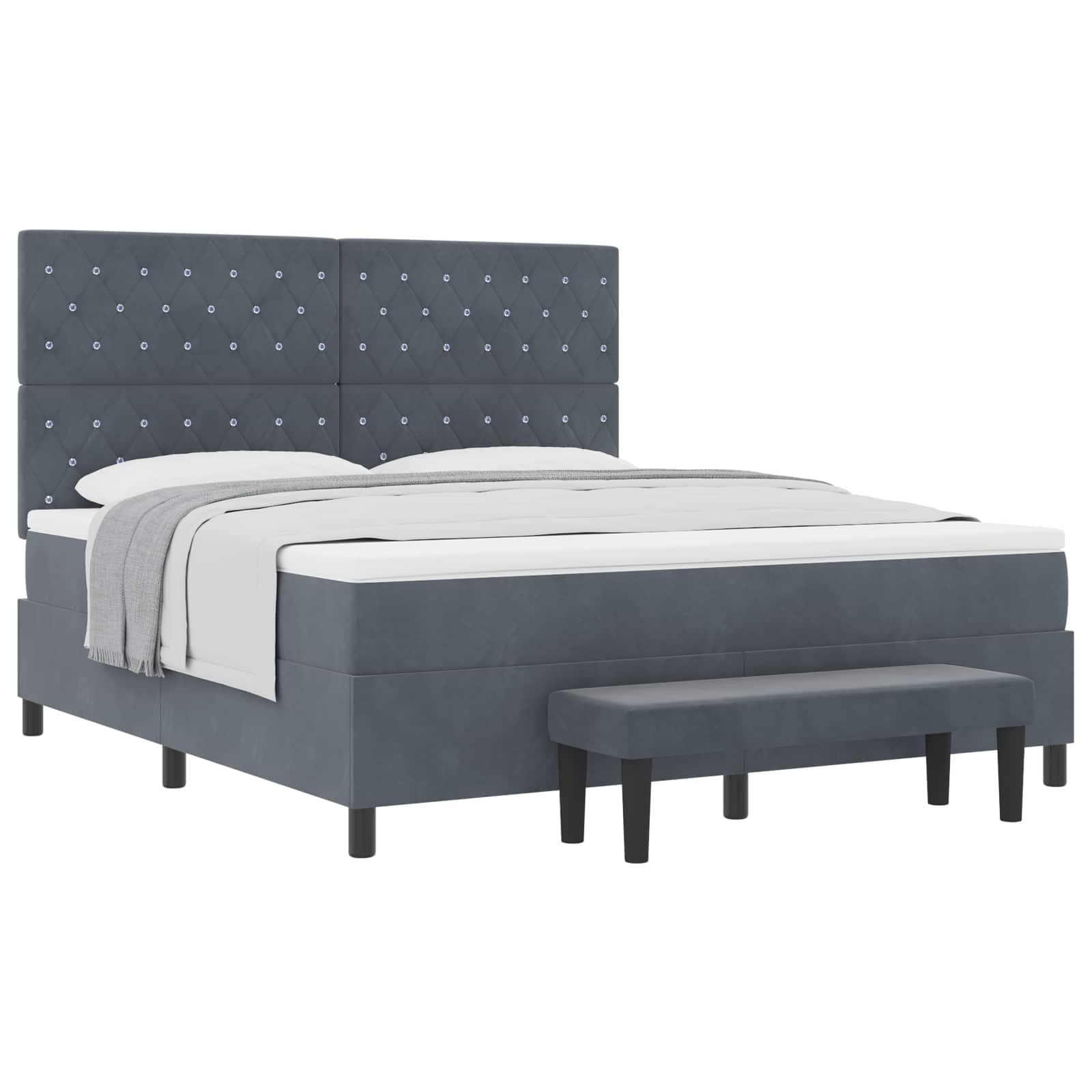 Samt Kopfteil Modernes Design Boxspringbett Dunkelgrau 180 x 200 cm