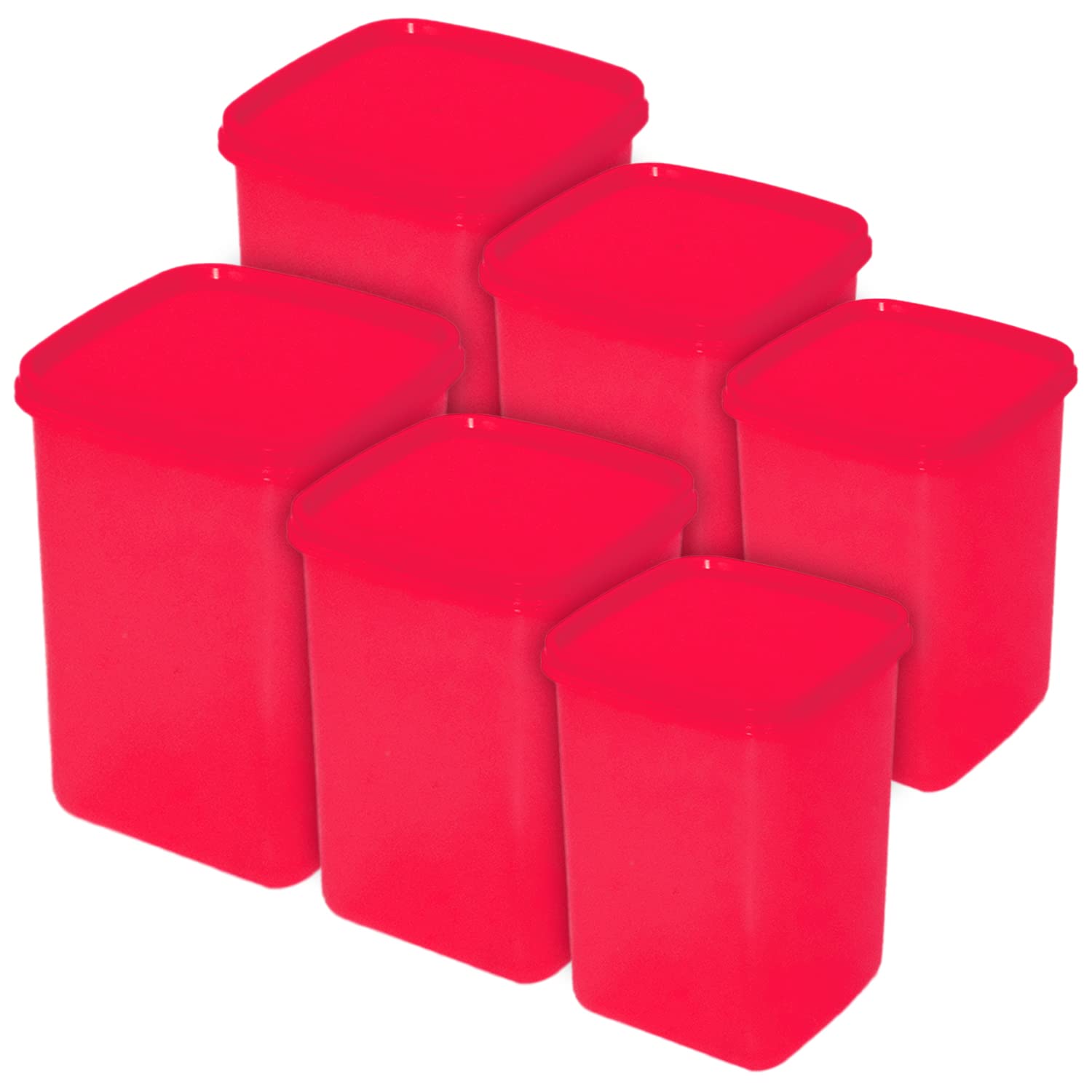 Kuber Industries Plastic Storage Container for Cereals, Spices, Dry Fruits, Snackes with Lid, 3000ml, 2000ml & 1000ml, Set of 6 (Red)-50KM01733