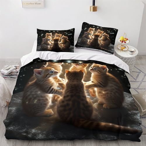 Housse de couette chat lit king 220x240 en douce microfibre - 6
