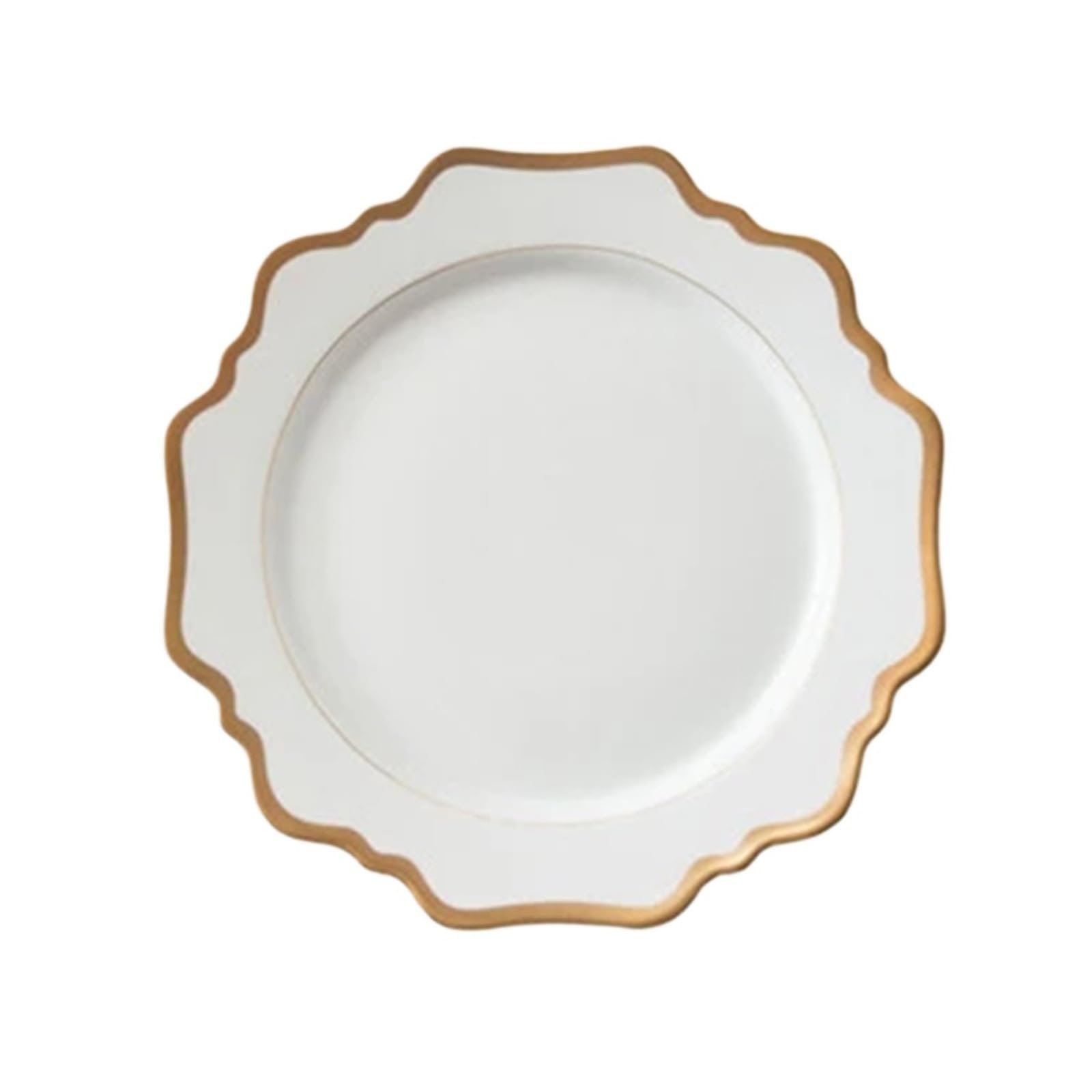 Juego de platos de cerámica blanca de estilo nórdico con girasol y borde dorado, varios tamaños para carne, ensalada y cena (10.5 pulgadas)