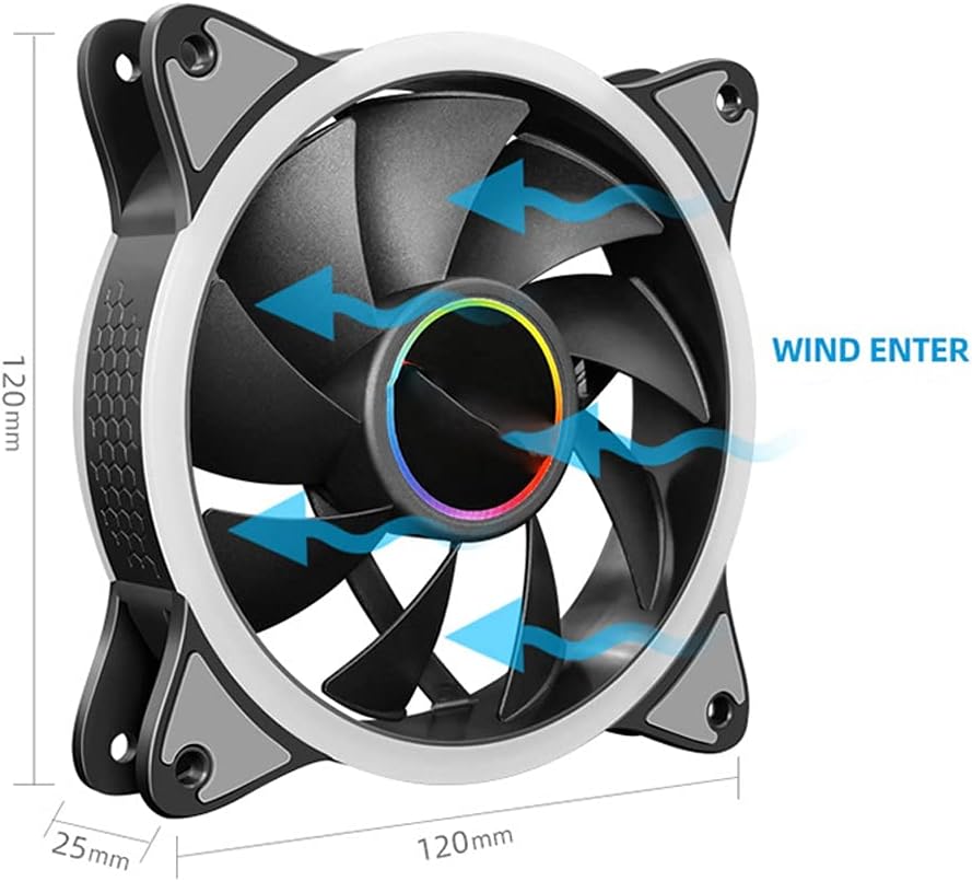 12cm Computer Cooling Fan 12V Large 4 Pin Quiet CPU Power Cooler Rainbow Lighting Chassis Case Heatsink for Desktop PC