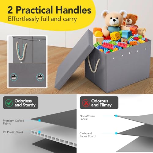 STUDLLY Toy Storage Organizer and Play Mat for Kids - Foldable Organizer Storage Bins with Lids - Detachable Mat Storage Bag Kids Toy Box for Boys, Girls, Nursery, Playroom, 11.6''x11.6''x15.5''(Grey)