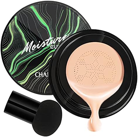 Mushroom Head Air Cushion CC Cream, BB Cream, Moisturizing Concealer, Moisturizing BB Cream Makeup Base Long Lasting with Mushroom Makeup Sponge, Easy to Apply, Round (Natural)