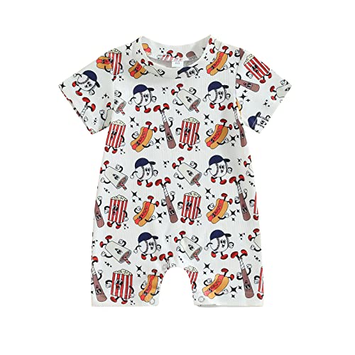 Newborn Infant Baby Boy Girl Clothes Baseball Print Short Sleeve Jumpsuit One Piece Romper Bodysuit Game Day Outfit