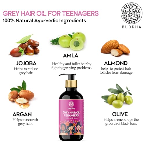 Image of Buddha Natural Grey Oil For Teenagers (200 ML) - 100% Ayush Certified - Helps to Restore Natural Dark Color and Shine of Hair