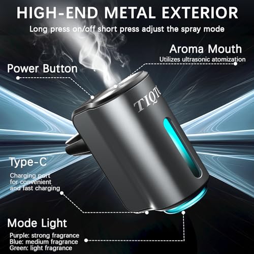 Image of Smart Car Air Freshener, Car Air Freshener Diffuser with 3 Adjustable Modes, Rechargeable Aromatizante para Carro with 8pcs Essential Oil, Long-Lasting, Grey