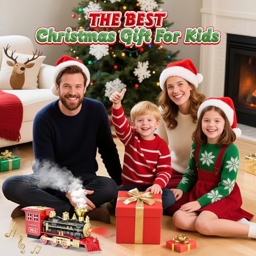 Hot Bee Electric Toys Train Steam Locomotive Engine - Usb Charging Electric Train Engine Toy W/ A Rechargeable Battery,Smoke, Lights & Sounds, Best Gifts For Kids Age 3 And Up, Red