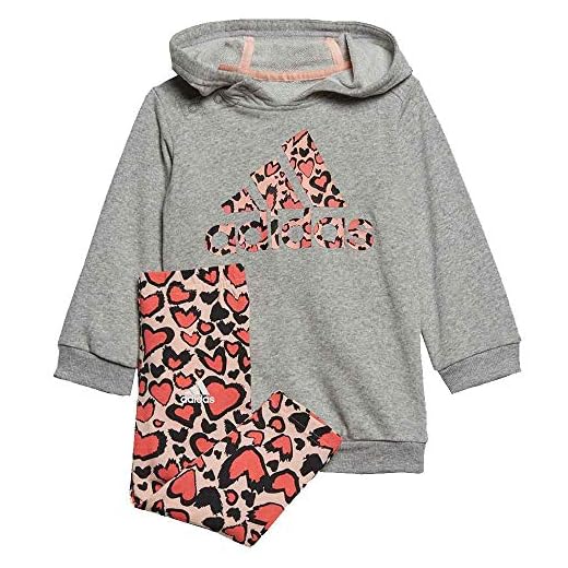 adidas Barn I DRESS SET Tracksuit, topp: medium grå heather/haze koral/semi flash röd botten: Haze Coral s17/semi flash red s15, 912M