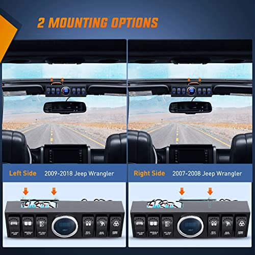 Image of Nilight 6 Gang Rocker Switch for Jeep Wrangler JK JKU 2007-2018 | 12V Panel 100A Relay Box Circuit Control System LED Voltmeter 80A Breaker Blade Fuses for Various LED Light Bar Rock Rear Lights