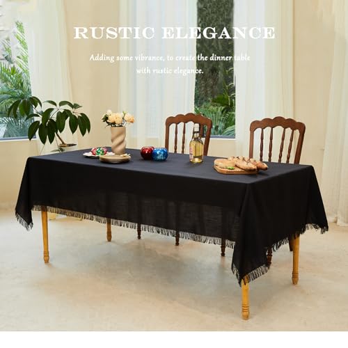 Table-Cloth-Rectangle-Table-Rustic-Cotton-Tablecloth-Craft-Fringed-Farmhouse-Table-Cloths-for-Halloween-Thanksgiving-Christmas-Kitchen-Dining-55×70-Inch-Black Table Cloth Rectangle Table Rustic Cotton Tablecloth Craft Fringed Farmhouse Table Cloths for Halloween Thanksgiving Christmas Kitchen Dining 55×70 Inch Black