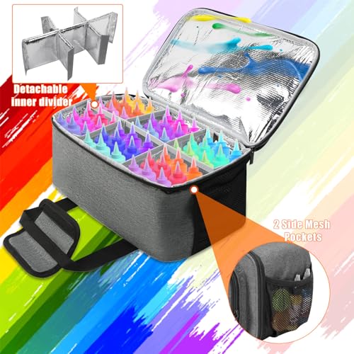 Image of Acrylic Paint Organizer Bag, Acrylic Paint Storage Case for up to 54 Bottles (2 oz) Art Supply Storage Case with Handle Strap, Gray
