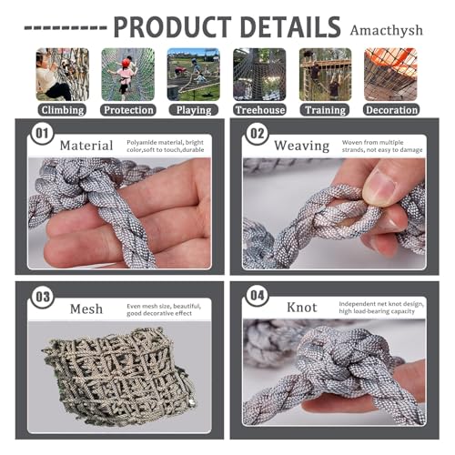 Filet de sécurité enfant en corde de polyamide haute résistance 3x3 m