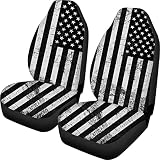 ELEQIN Patriotic American Flag Print Front Seat Cover 2 Pcs,Classic Black White Universal Vehicle Se