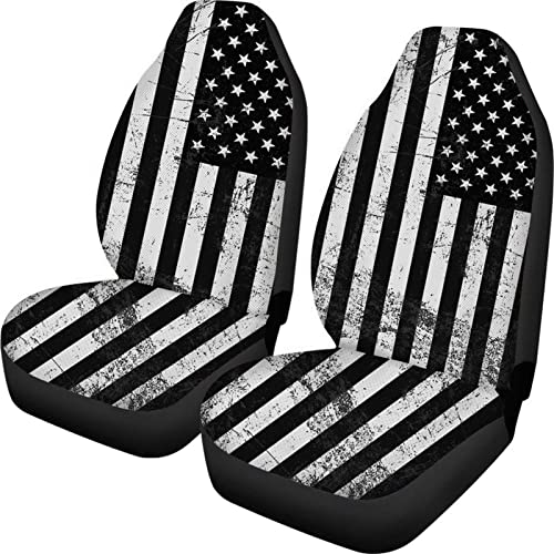 Eleqin Patriotic American Flag Print Front Seat Cover 2 Pcs,Classic Black White Universal Vehicle Seat Protector Mat Covers, Fit Most Cars, Sedan, Suv, Van Truck #TOP14