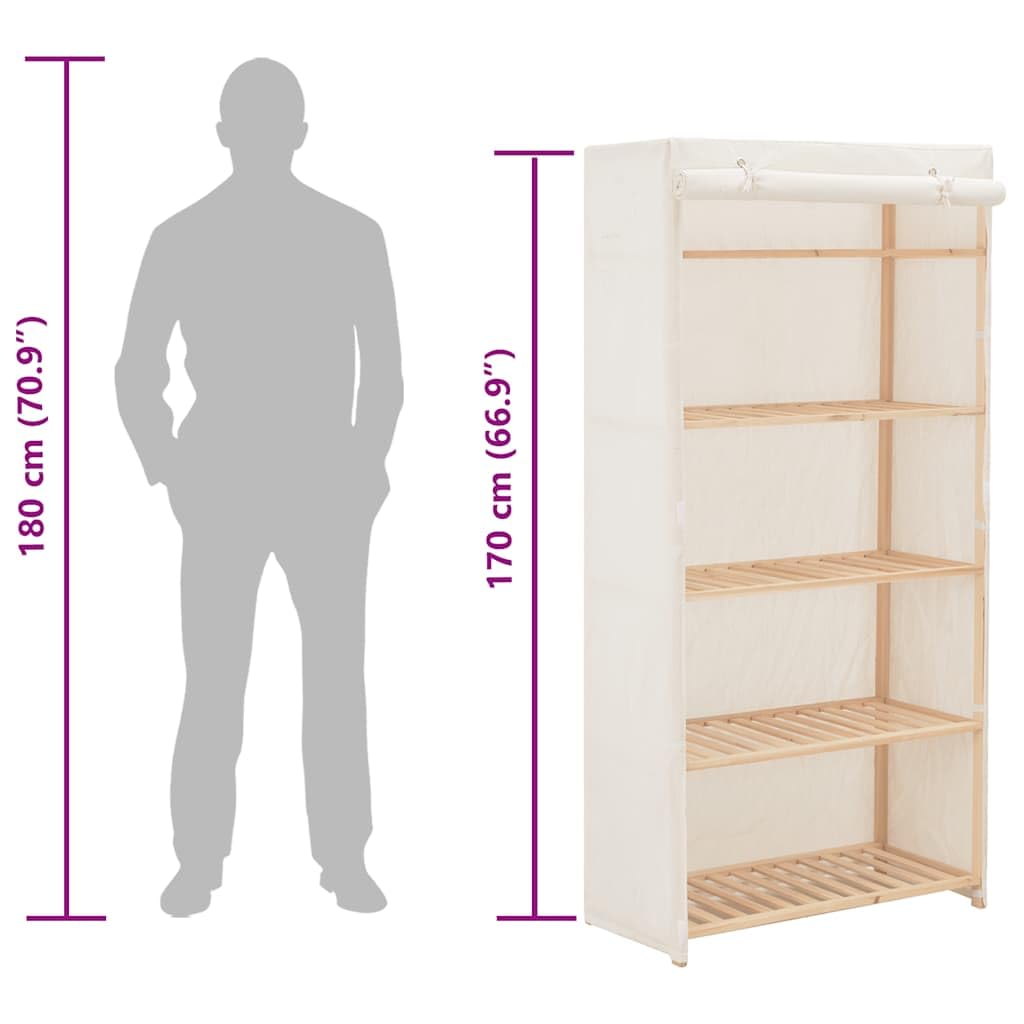 Kleiderschrank Weiß 79 x 40 x 170 cm Stoff mit 4 festen Regalböden und Kleiderständer – Praktische Kleiderbox zur Aufbewahrung von Kleidung und Schuhen