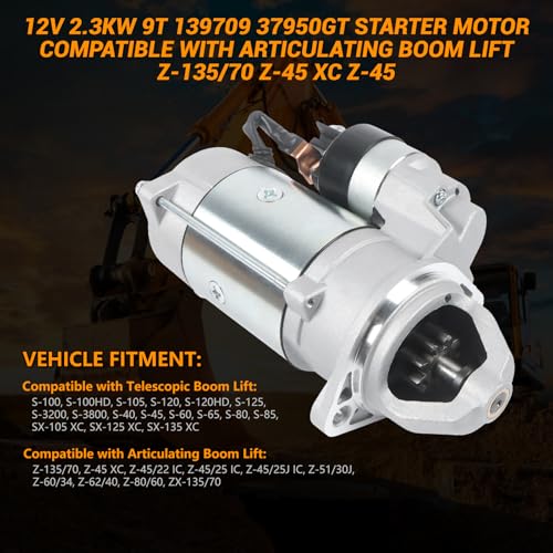 12V 2.3KW 9T Motor de Arranque 139709GT 139709 37950GT reemplazo compatible con elevador de pluma telescópica S-40 S-45 S-60 S-65 S-80 S-85 para elevador de pluma articulada Z-135/70 Z-45 XC Z-45 miniatura 3