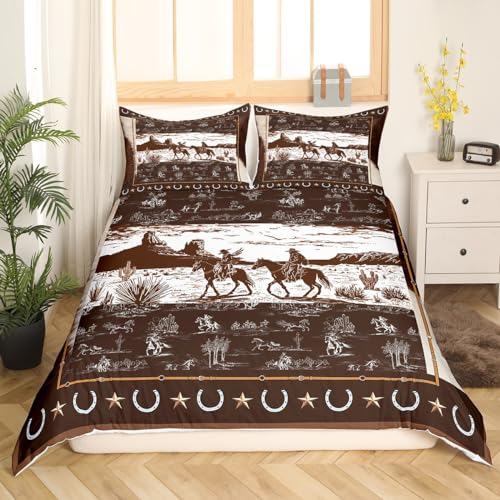 Housse de couette Ouest lit double thème cow-boy literie enfant marron - 4