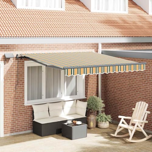 Auvent rétractable vert et jaune 350 x 250 cm en toile imperméable pour extérieur