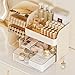 KQJS Makeup Organizer with Drawers,Large Capacity Countertop Organizer for Vanity,Bathroom and Bedroom Desk Cosmetics Organizer,Easy To Storage Skincare,Brushes, Eyeshadow,Lipstick (All Cream, Large)