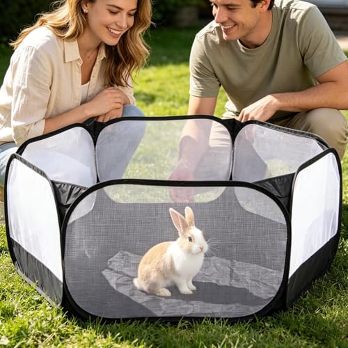 Laufgitter für Haustiere, mit Unterlage, wasserdicht, faltbar, für den Innenbereich, für kleine Haustiere, Käfig- für Welpen, Kätzchen, Hamster, drinnen und draußen, Zuhause, Wohnzimmer-9