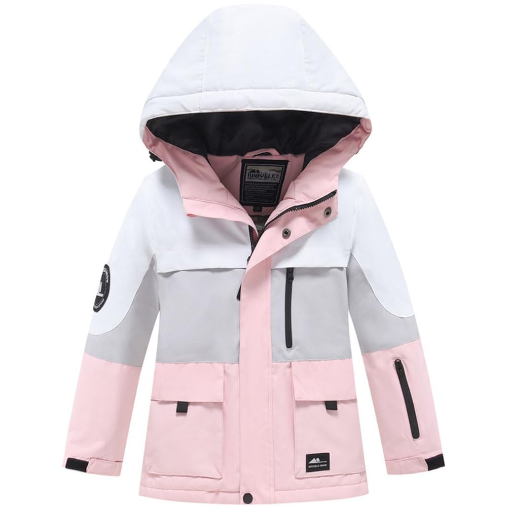 JELEUON 2 Pcs Boys Girls Winter Warm Waterproof Windproof Snowbibs Snowboard Overalls+ Ski Jacket Suit Set Pink