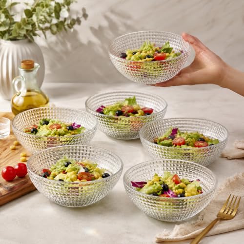 Image of WRINGO Glass Bowl for Kitchen Prep, Dessert, Dips, and Candy Dishes, Cake, Snack Bowl Set of 6 Or Nut Bowls, and Microwave Safe Clear Glass Bowls for Mixing, Storing Size 4.5 Inch (WR-13)