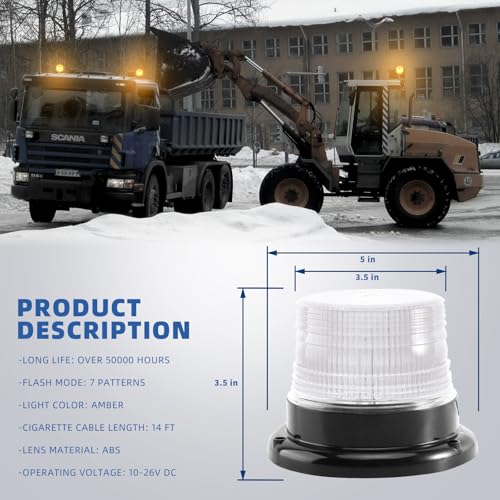 Image of 1-Pcs Red /Blue LED Beacon Lights 12-24V Warning Safety Flashing Emergency Roadside Strobe Mini Light Bar with Magnetic Base for Police Snow Plow Truck Vehicles Forklift Tractor