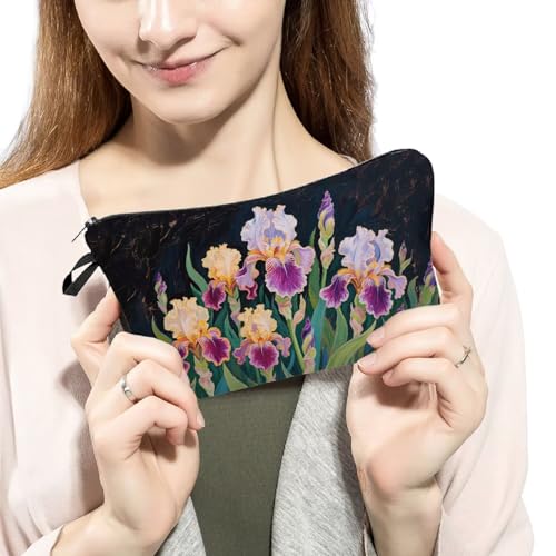 Iris Flower Makeup Bag Cute Small Makeup Organizer Bag Travel Toiletry Zipper Pouch Oil Painting Flowers Cosmetic Bag Gift for Women Girls3