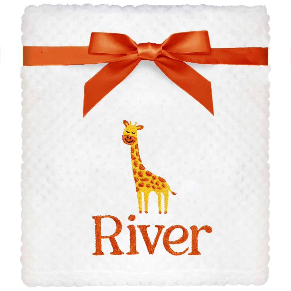 TeddyT's Personalised Baby Waffle Blanket With Embroidered Jungle Animals (Gentle Giraffe)