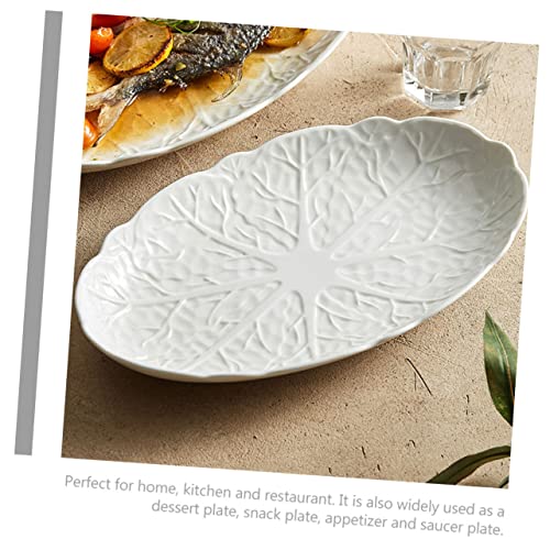 Assiette ovale en céramique poisson motif chou en relief - 8