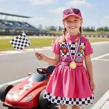 Gortykor Girls Race Car Driver Costume Racer Dress Costume for Girls Halloween Racer Cosplay Dress Up (9-10 Years)