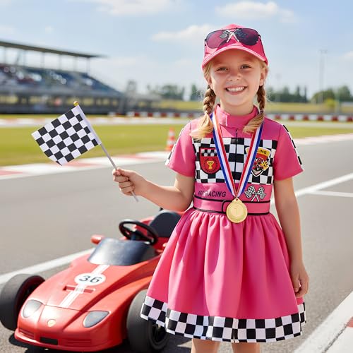 Gortykor Girls Race Car Driver Costume Racer Dress Costume for Girls Halloween Racer Cosplay Dress Up (9-10 Years)