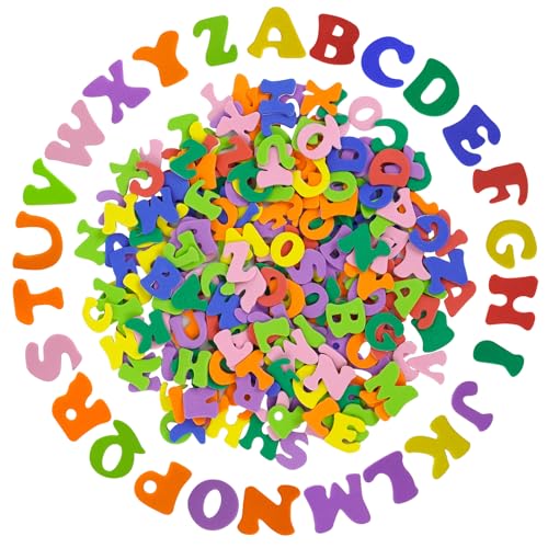 KNJOMZIE 520 letras de goma espuma, autoadhesivas, coloridas pegatinas de alfabeto, pegatinas de espuma, letras de fieltro para niños, escuela, álbumes de recortes, manualidades infantiles, bolsas