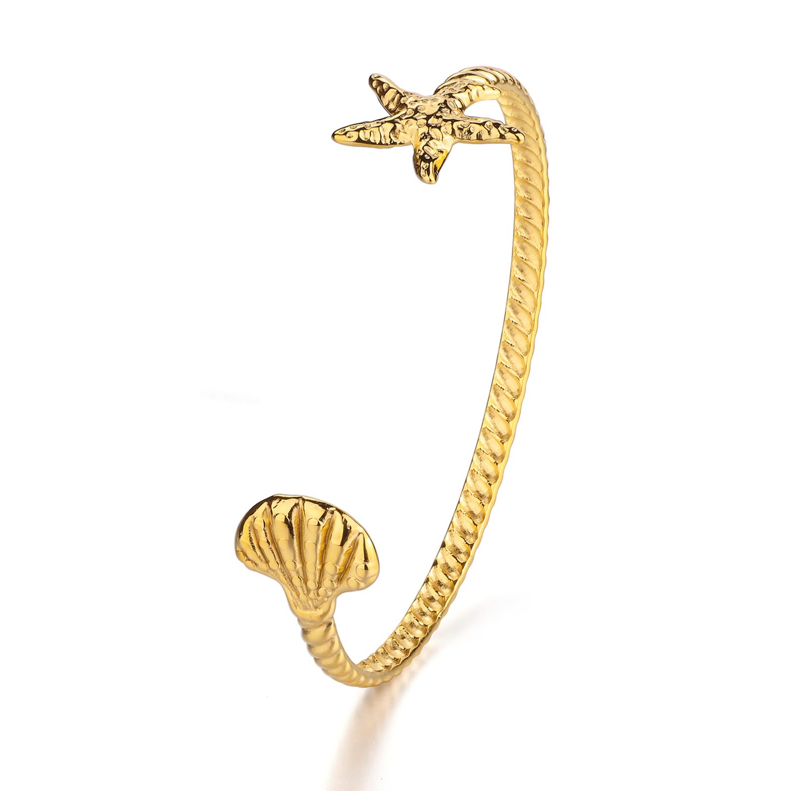 TaYolnFaSo Open Cuff Bangle Bracele Chunky Butterfly/Flower/Coral Reef Lightweight Bamboo Conch Crab Starfish Shell Cuff Bracelet Gift for Women