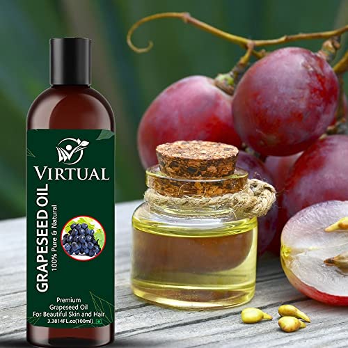 Image of VIRTUAL Organic Grape Seed Oil - 100% Pure, Cold-Pressed, Non-GMO Ideal for Hair Growth, Skin Tightening, Massage, Face Oil,Hair Care, Skin Moisturizer (100 ml)