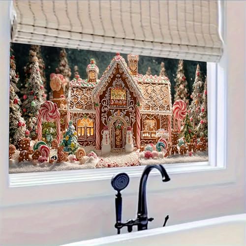 Vinilo Decorativo Navideño Casa de Pan de Jengibre 39.3x17.7 Pulg miniatura 5