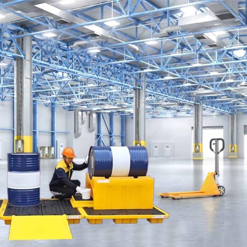 XBTGS Piattaforma industriale impilabile di contenimento delle fuoriuscite con uscita modulare, vassoio per tamburo dell'olio durevole per la sicurezza sul posto di lavoro, giallo-128x68x17cm, giallo